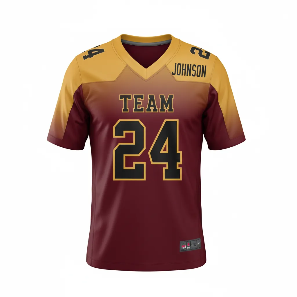 Custom Football Football Fan Jerseys - Maroon, Gold - Vegas Gradient - Front View - Kinexa Sportswear