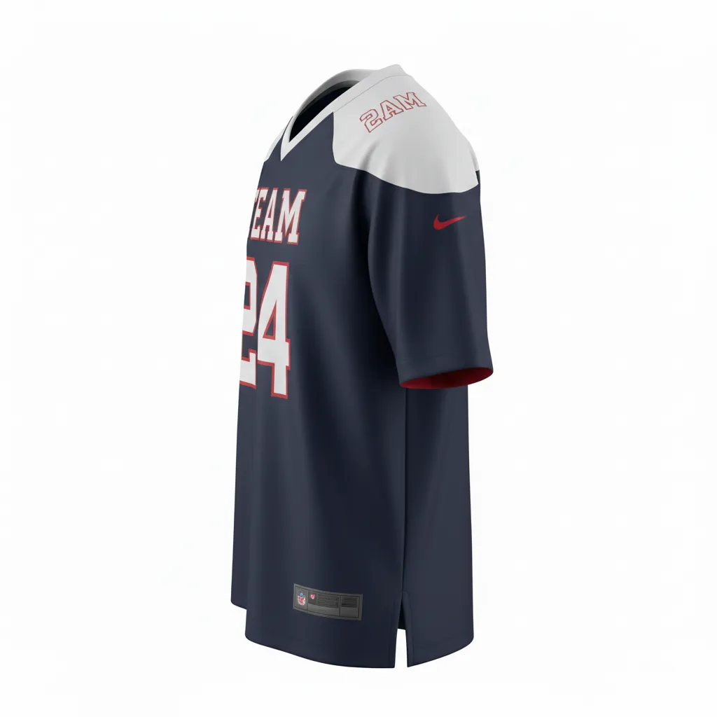 Custom Football Football Fan Jerseys - Navy, White - Shoulder Yoke - Side View - Kinexa Sportswear