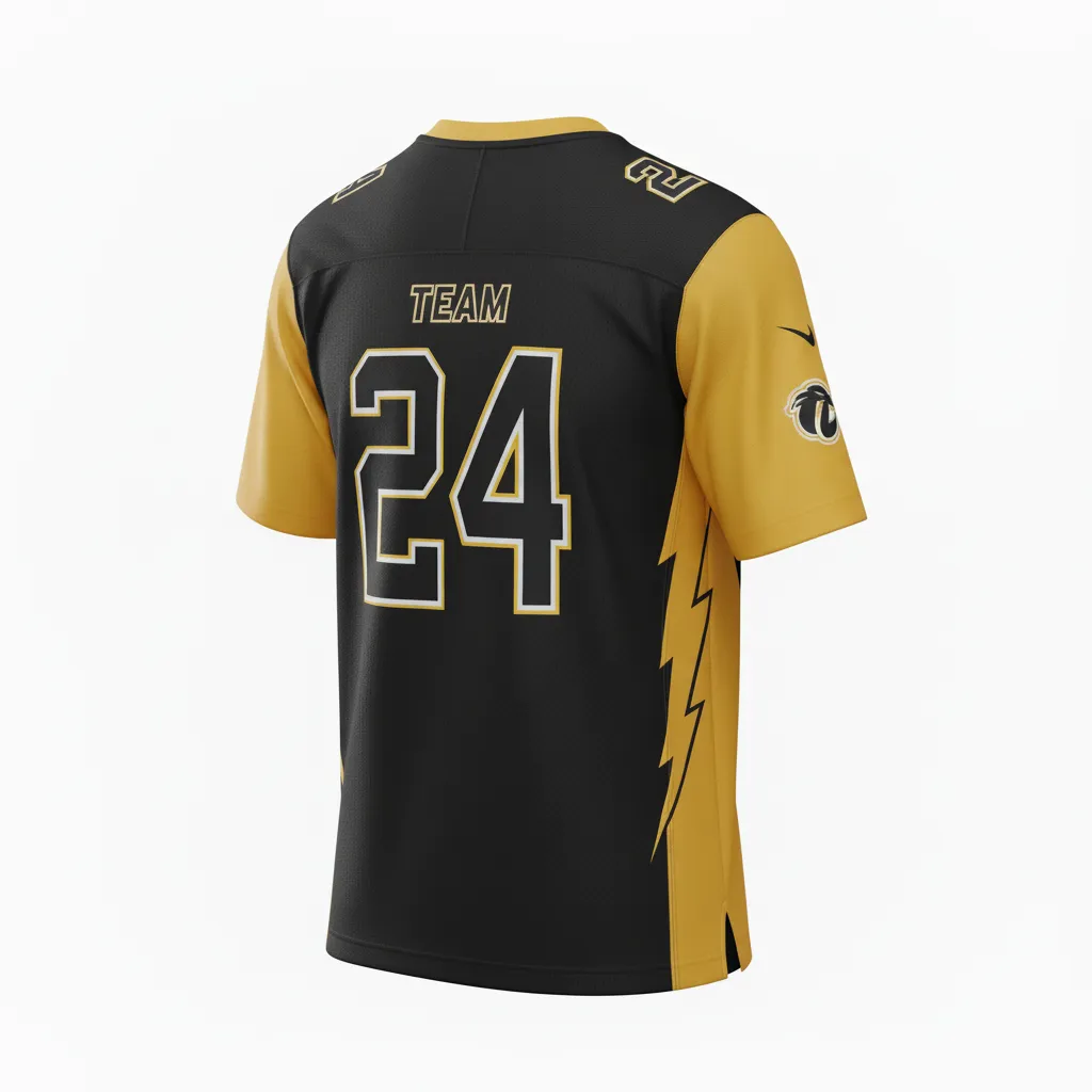 Custom Football Football Practice Jerseys - Black, Gold - Vegas Lightning Bolt - Back View - Kinexa Sportswear