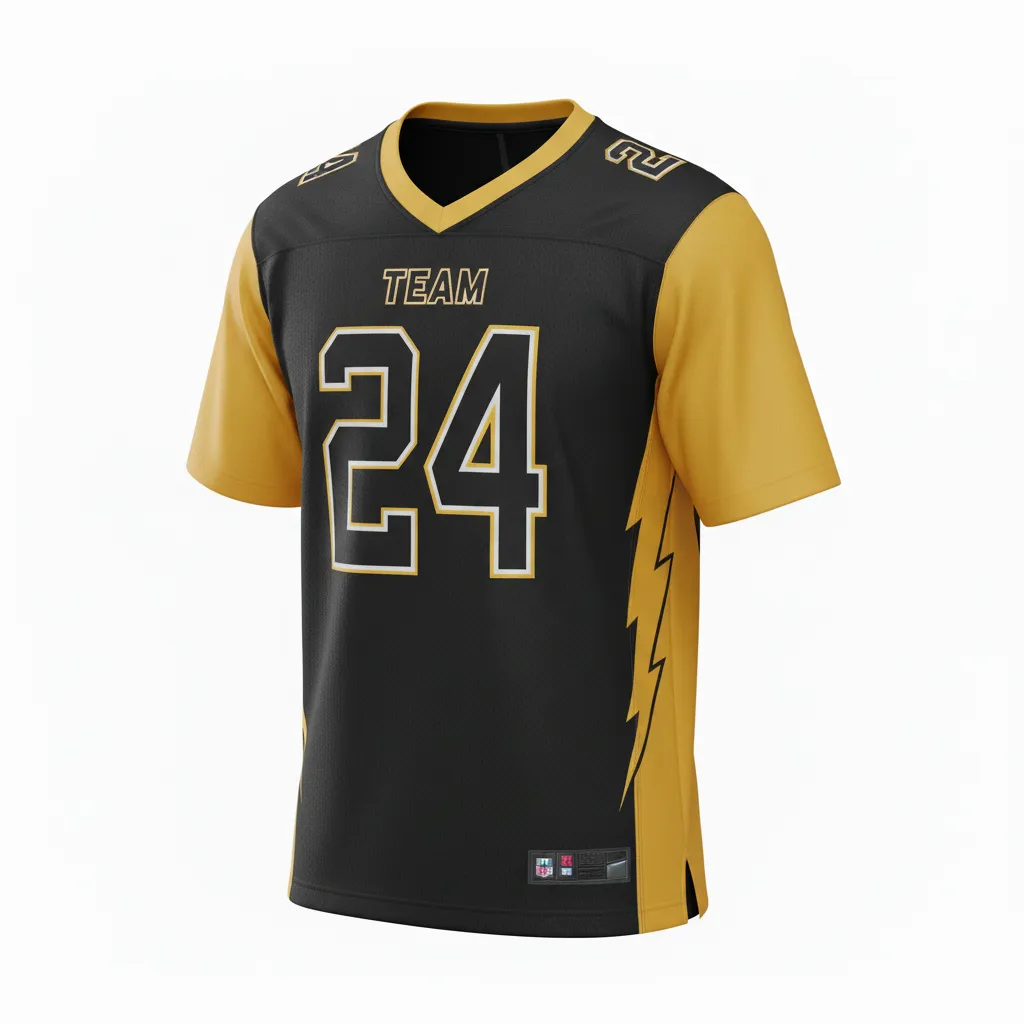 Custom Football Football Practice Jerseys - Black, Gold - Vegas Lightning Bolt - Front View - Kinexa Sportswear