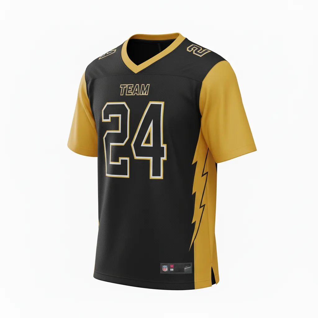 Custom Football Football Practice Jerseys - Black, Gold - Vegas Lightning Bolt - Side View - Kinexa Sportswear