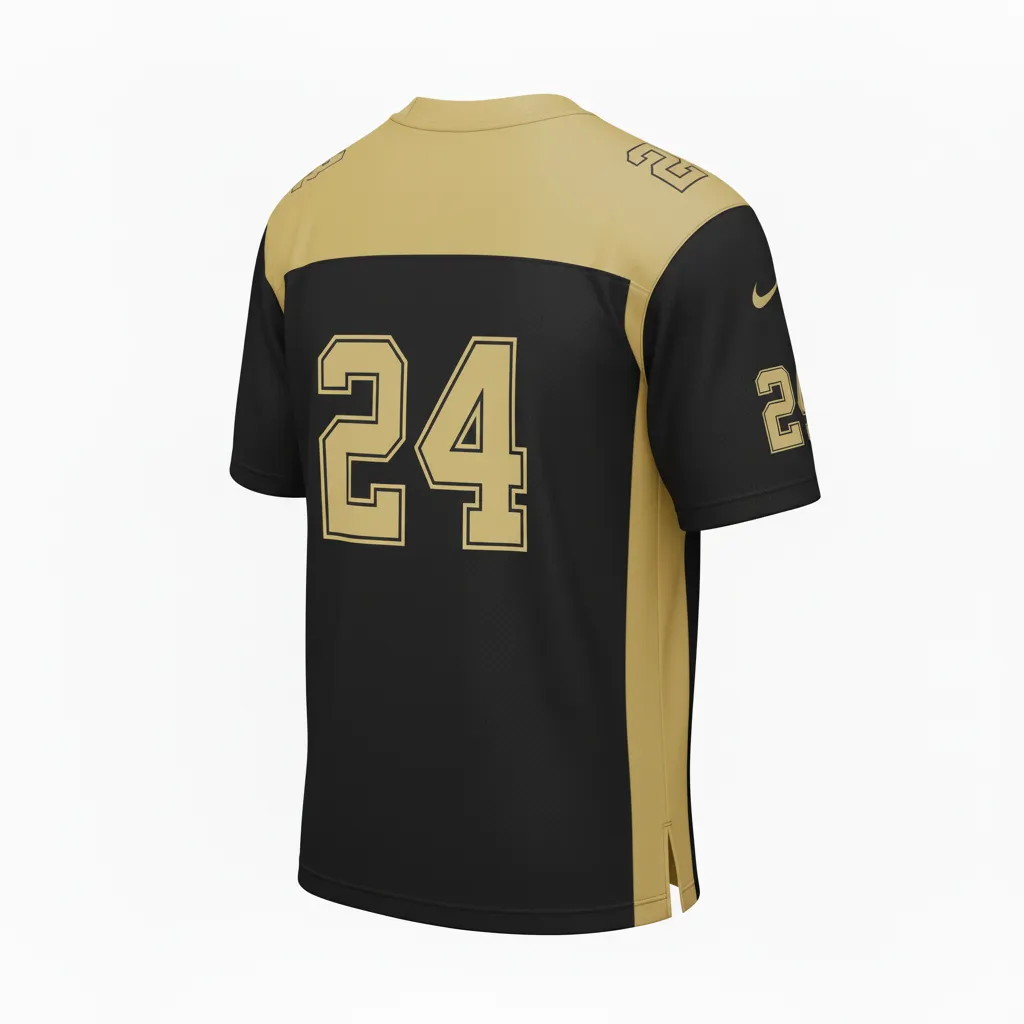 Custom Football Football Practice Jerseys - Black, Gold - Vegas Side Panel - Back View - Kinexa Sportswear