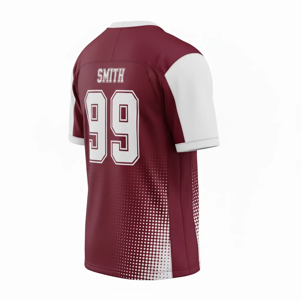 Custom Football Football Practice Jerseys - Burgundy, White - Halftone Dots - Back View - Kinexa Sportswear