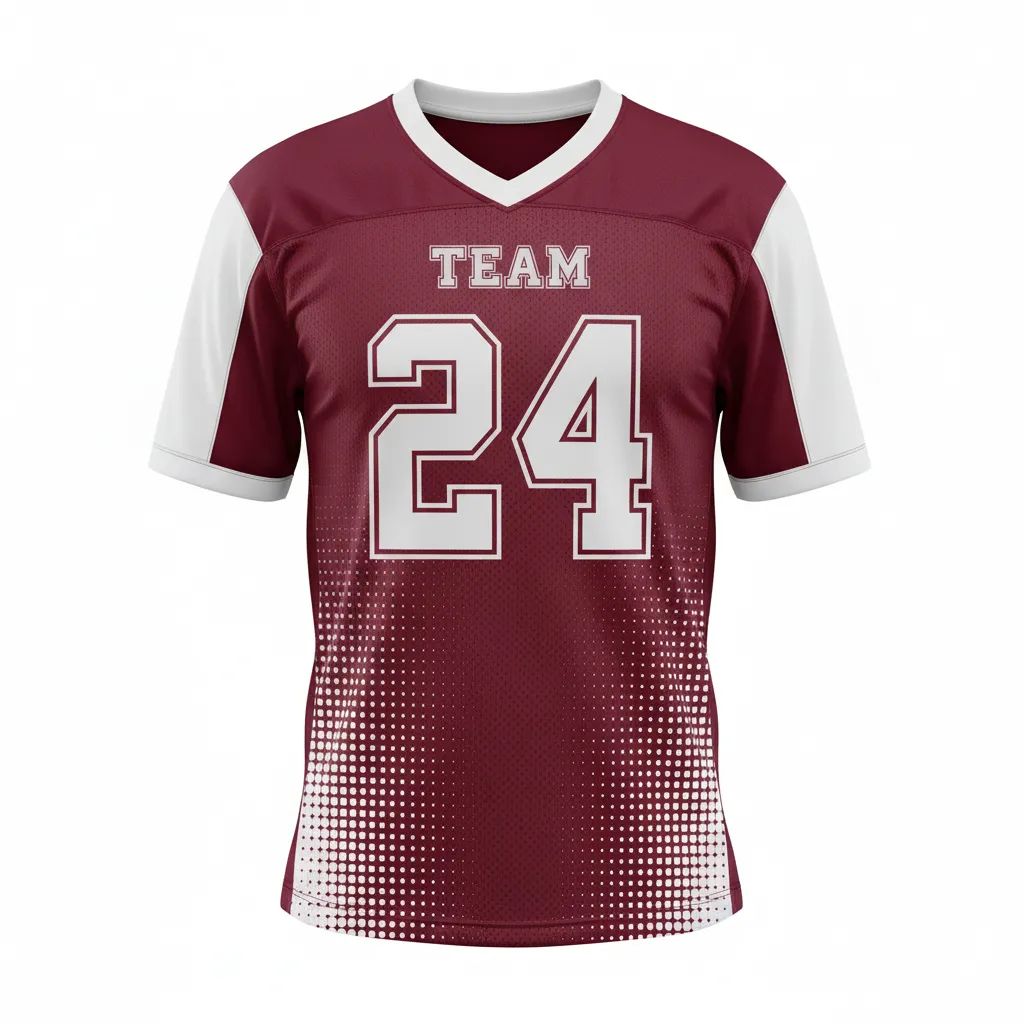 Custom Football Football Practice Jerseys - Burgundy, White - Halftone Dots - Front View - Kinexa Sportswear