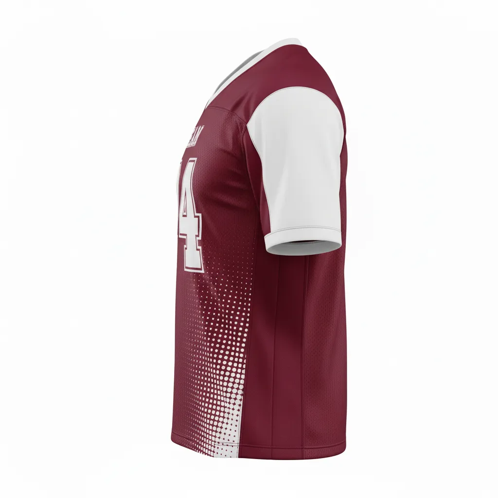 Custom Football Football Practice Jerseys - Burgundy, White - Halftone Dots - Side View - Kinexa Sportswear