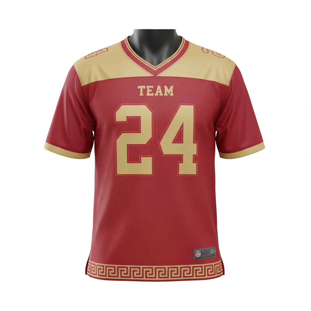 Custom Football Football Practice Jerseys - Gold - Cardinal Vegas Greek Key - Front View - Kinexa Sportswear