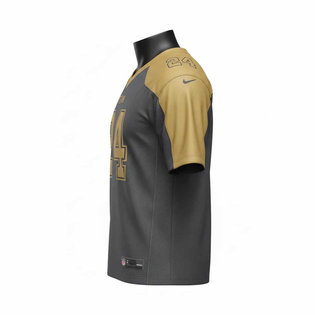 Custom Football Football Practice Jerseys - Gold - Charcoal Vegas Shoulder - Side View - Kinexa Sportswear