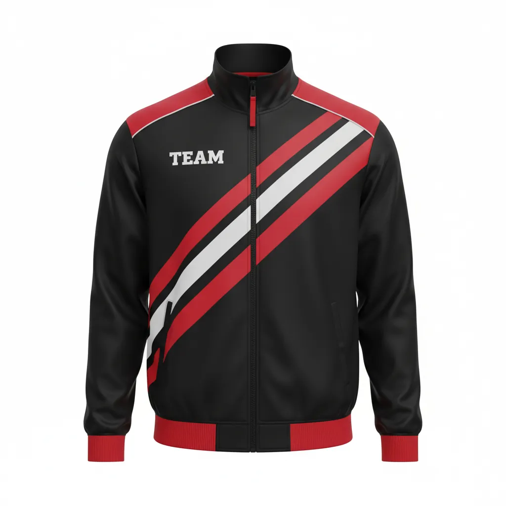 Custom Football Full Zip Hoodie - Black, Red, White - Track Tricolor - Front View - Kinexa Sportswear