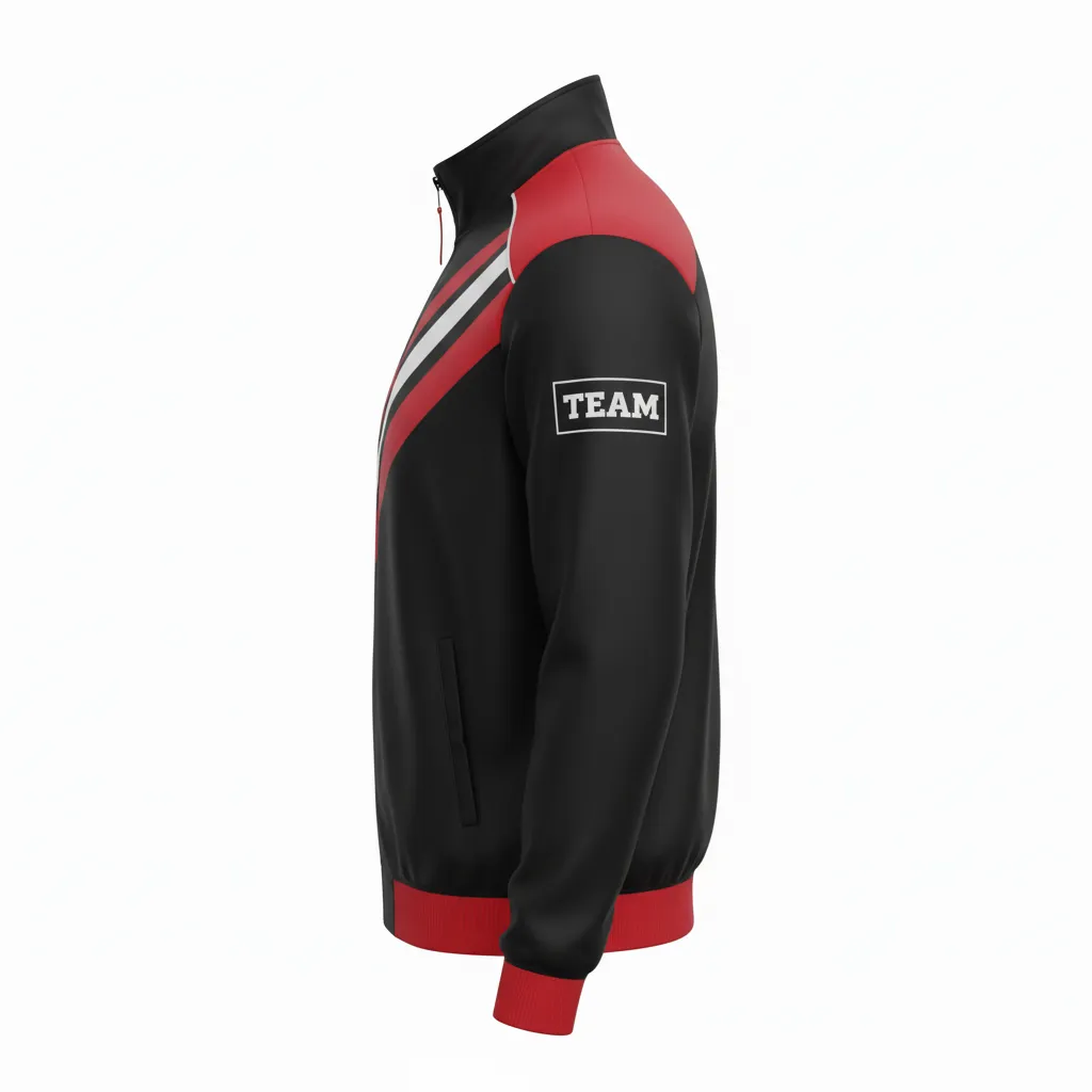Custom Football Full Zip Hoodie - Black, Red, White - Track Tricolor - Side View - Kinexa Sportswear