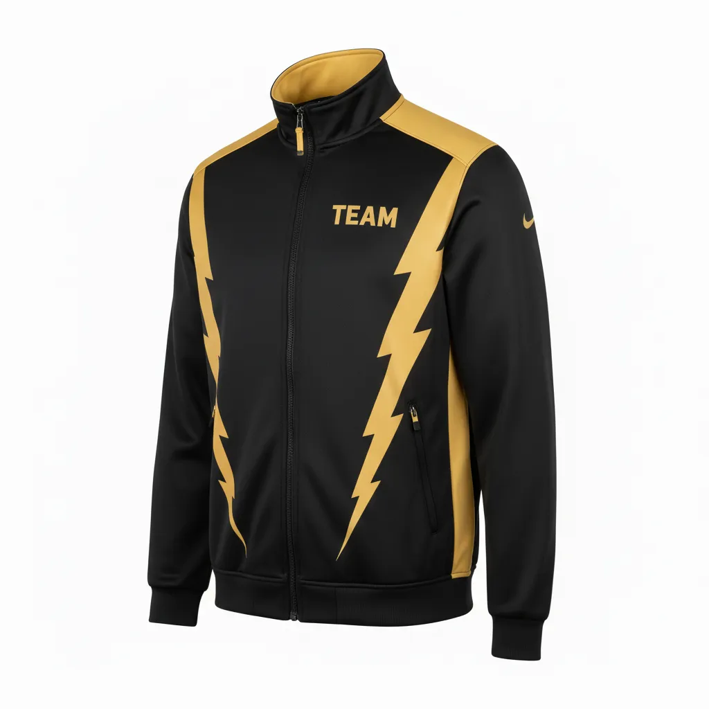 Custom Football Full Zip Hoodie - Black, Gold - Track Vegas Lightning Bolt - Front View - Kinexa Sportswear