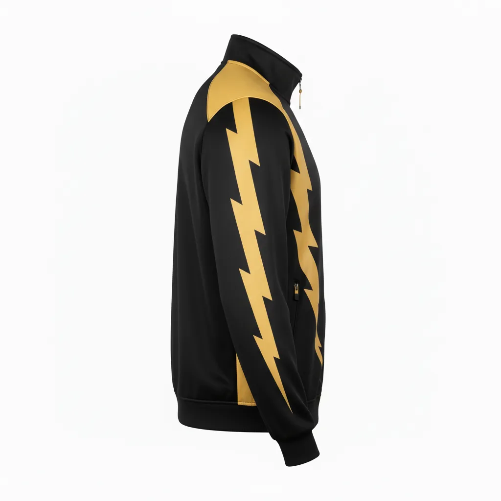 Custom Football Full Zip Hoodie - Black, Gold - Track Vegas Lightning Bolt - Side View - Kinexa Sportswear