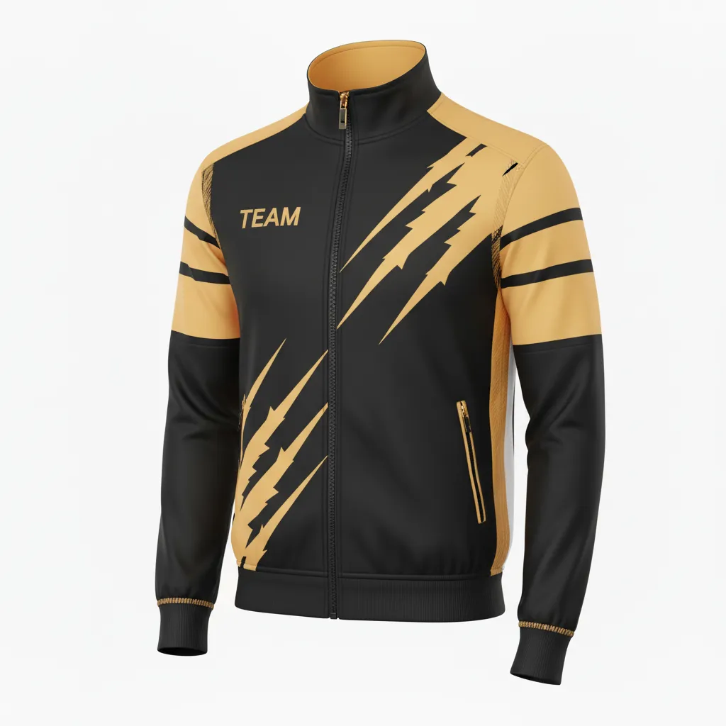 Custom Football Full Zip Hoodie - Black, Gold - Track Vegas Razor Slash - Front View - Kinexa Sportswear