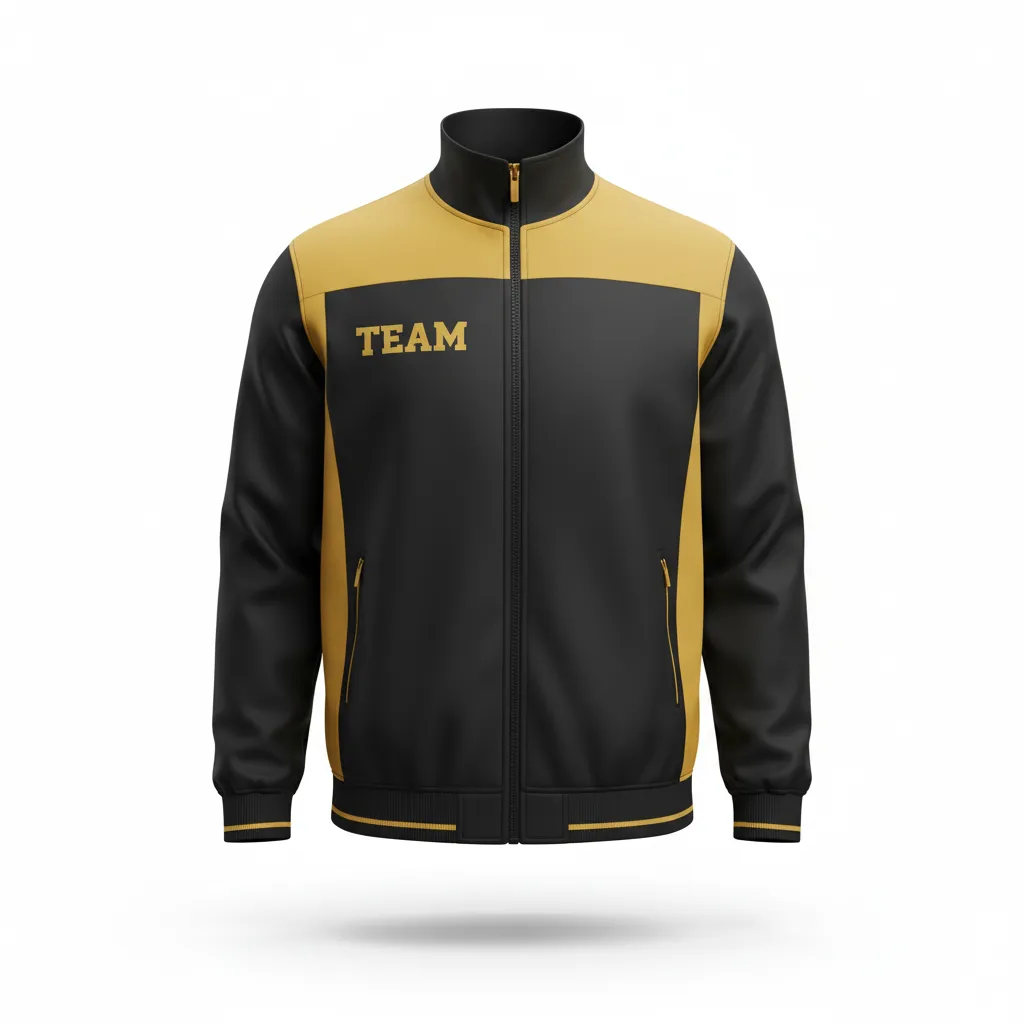 Custom Football Full Zip Hoodie - Black, Gold - Track Vegas Side Panel - Front View - Kinexa Sportswear