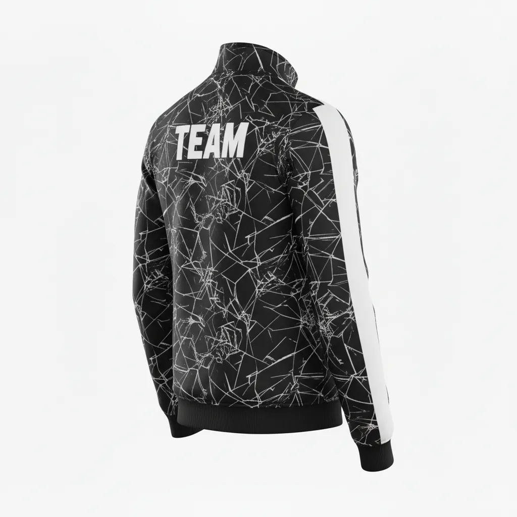 Custom Football Full Zip Hoodie - Black, White - Track Shattered Glass - Back View - Kinexa Sportswear