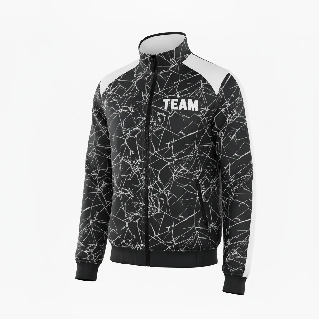 Custom Football Full Zip Hoodie - Black, White - Track Shattered Glass - Front View - Kinexa Sportswear