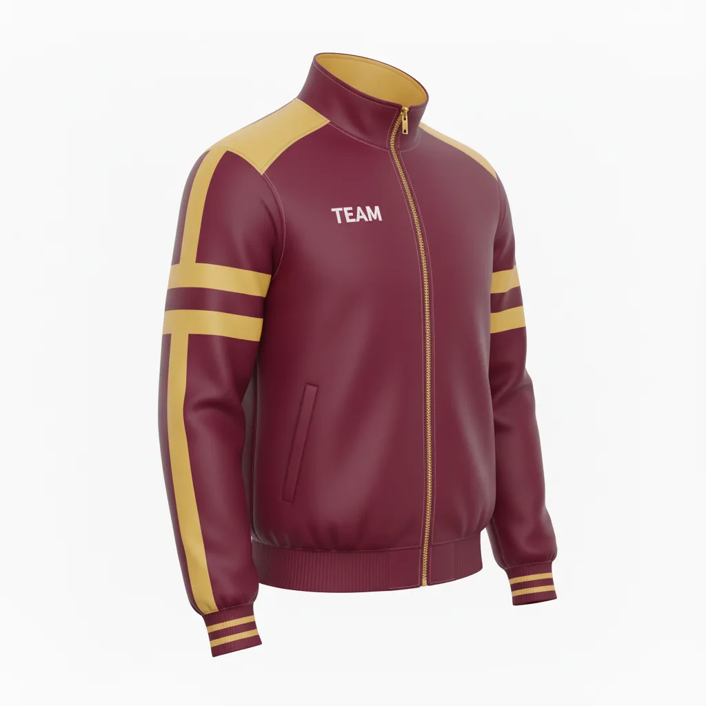 Custom Football Full Zip Hoodie - Burgundy, Gold - Track Vegas Triple Stripe - Front View - Kinexa Sportswear