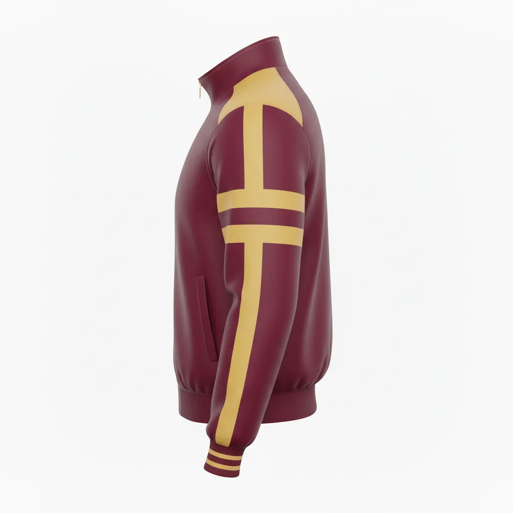 Custom Football Full Zip Hoodie - Burgundy, Gold - Track Vegas Triple Stripe - Side View - Kinexa Sportswear