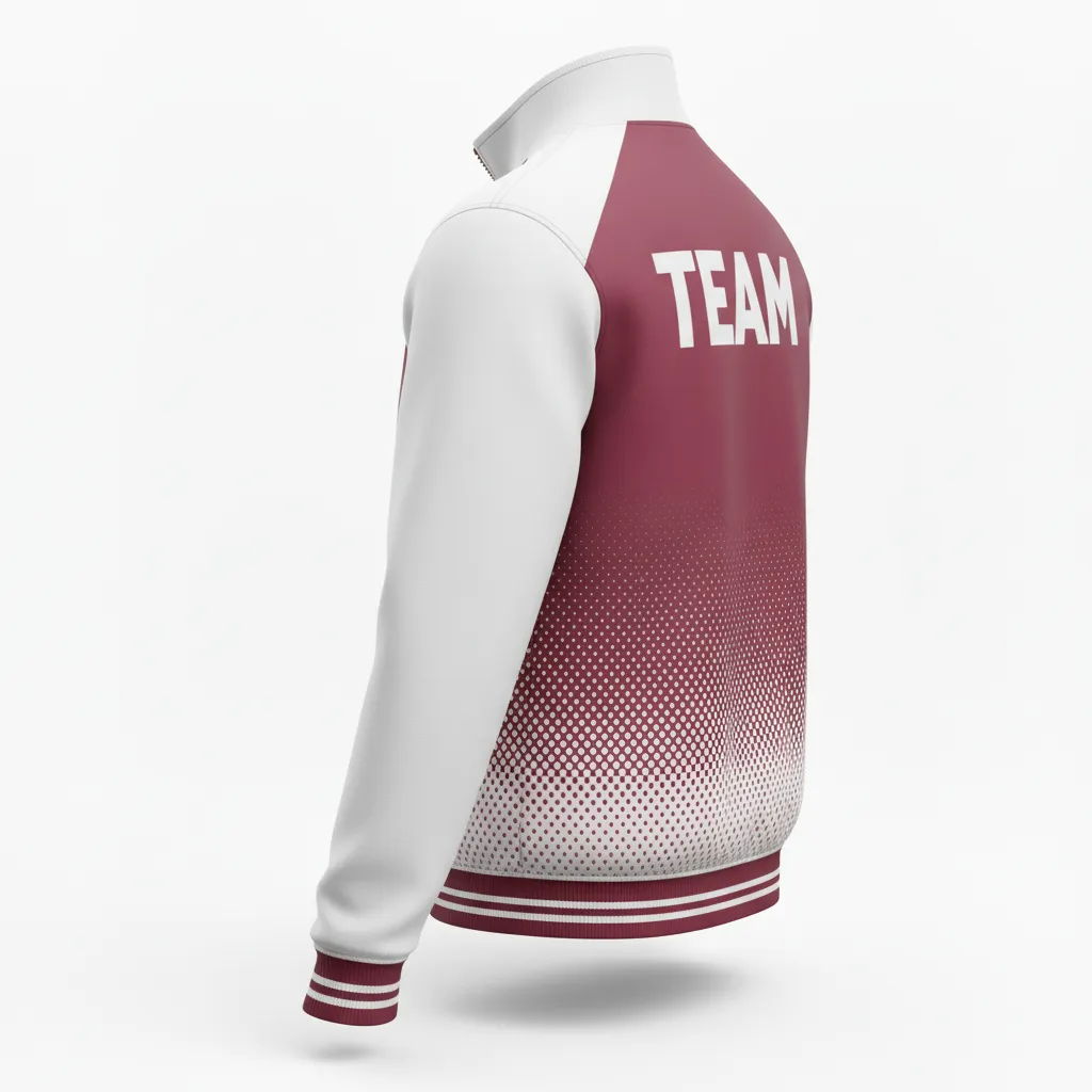 Custom Football Full Zip Hoodie - Burgundy, White - Track Halftone Dots - Back View - Kinexa Sportswear