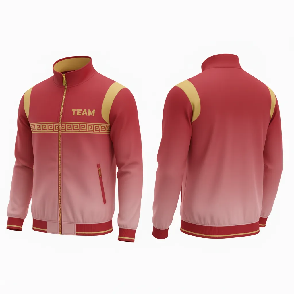 Custom Football Full Zip Hoodie - Gold - Track Cardinal Vegas Greek Key - Front View - Kinexa Sportswear