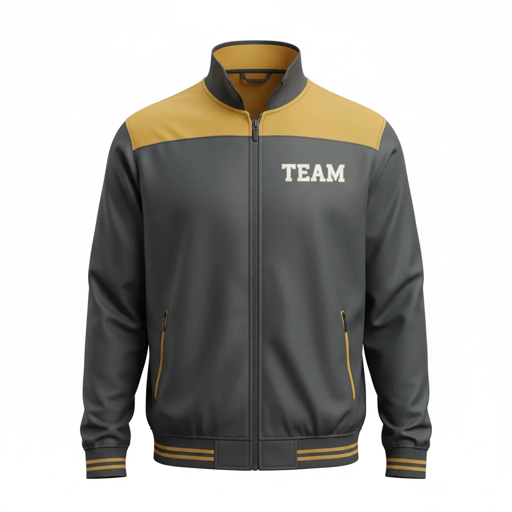 Custom Football Full Zip Hoodie - Gold - Track Charcoal Vegas Shoulder - Front View - Kinexa Sportswear