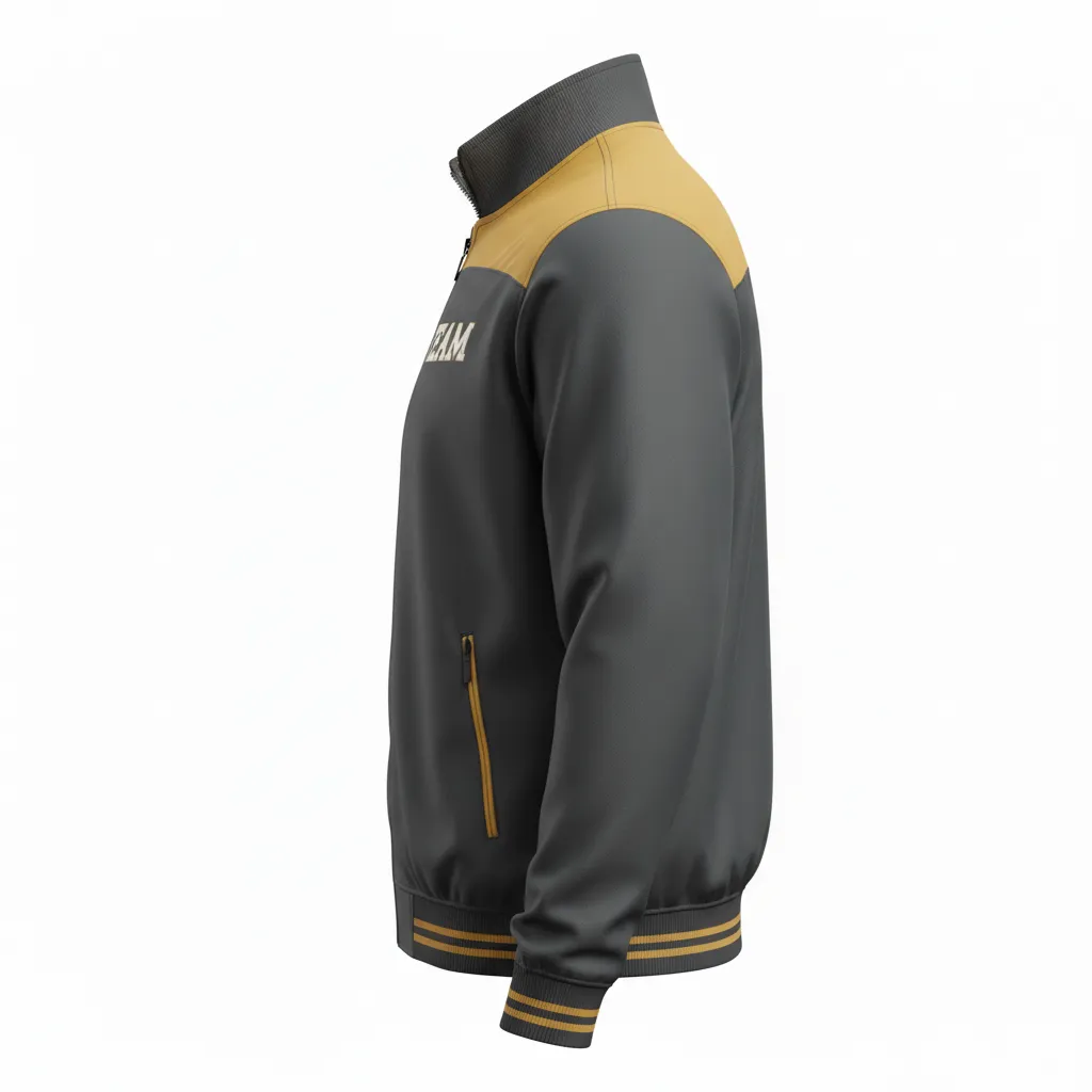 Custom Football Full Zip Hoodie - Gold - Track Charcoal Vegas Shoulder - Side View - Kinexa Sportswear