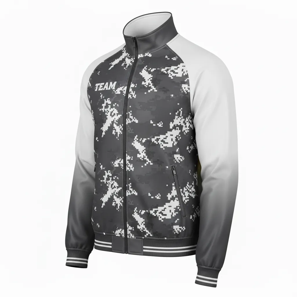 Custom Football Full Zip Hoodie - White - Track Charcoal Digital Camo - Front View - Kinexa Sportswear