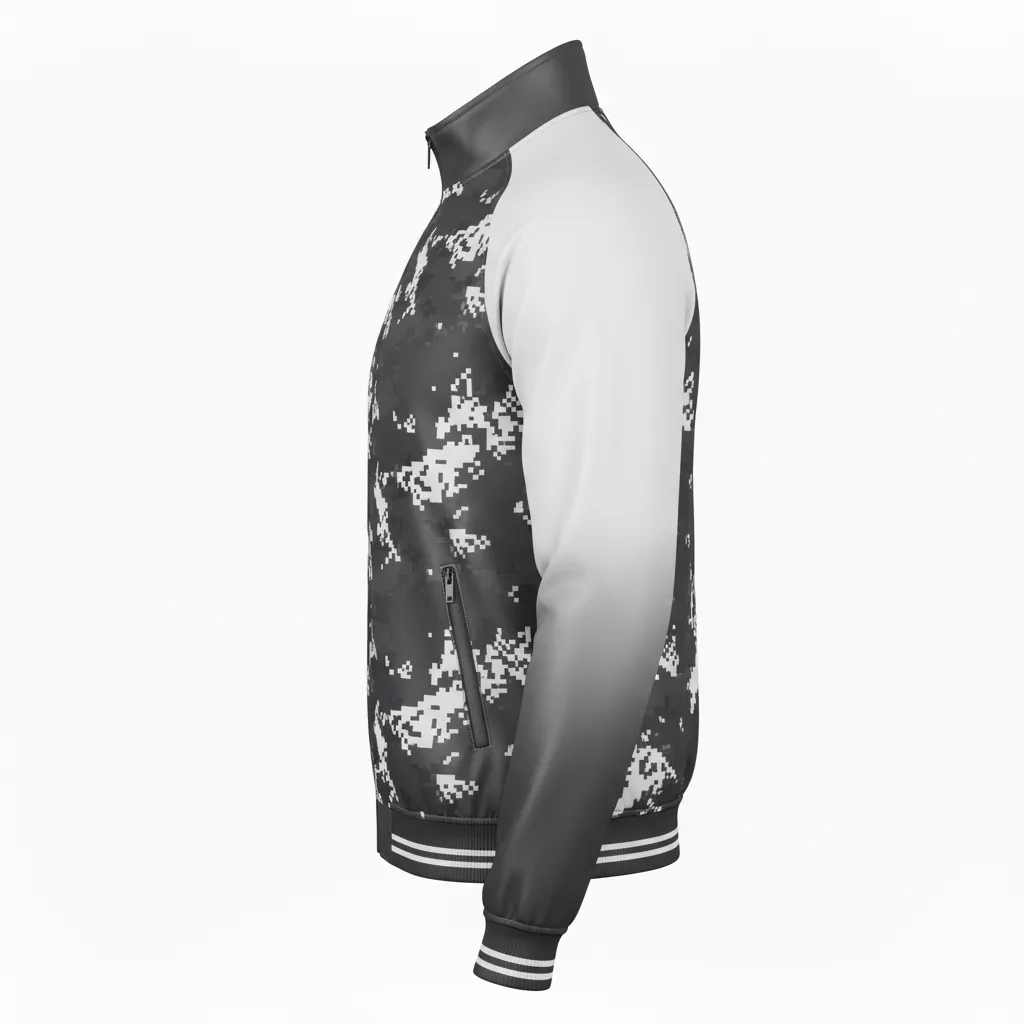 Custom Football Full Zip Hoodie - White - Track Charcoal Digital Camo - Side View - Kinexa Sportswear