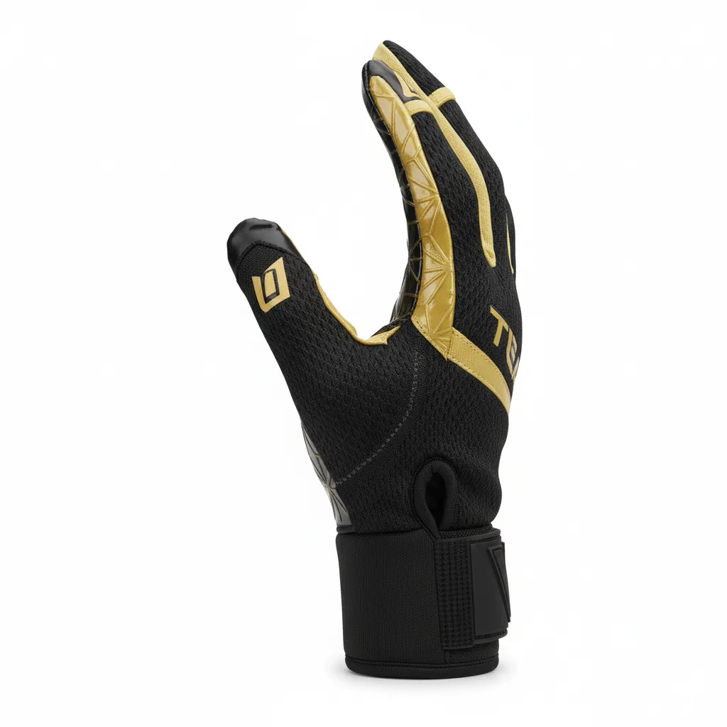 Custom Football Gloves - Black, Gold - Vegas Side Panel - Side View - Kinexa Sportswear