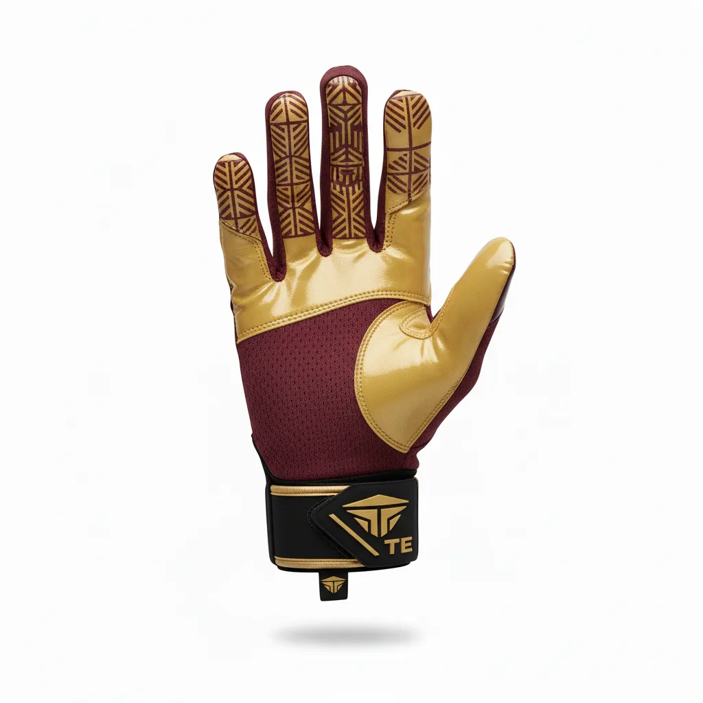 Custom Football Gloves - Burgundy, Gold - Vegas Triple Stripe - Back View - Kinexa Sportswear