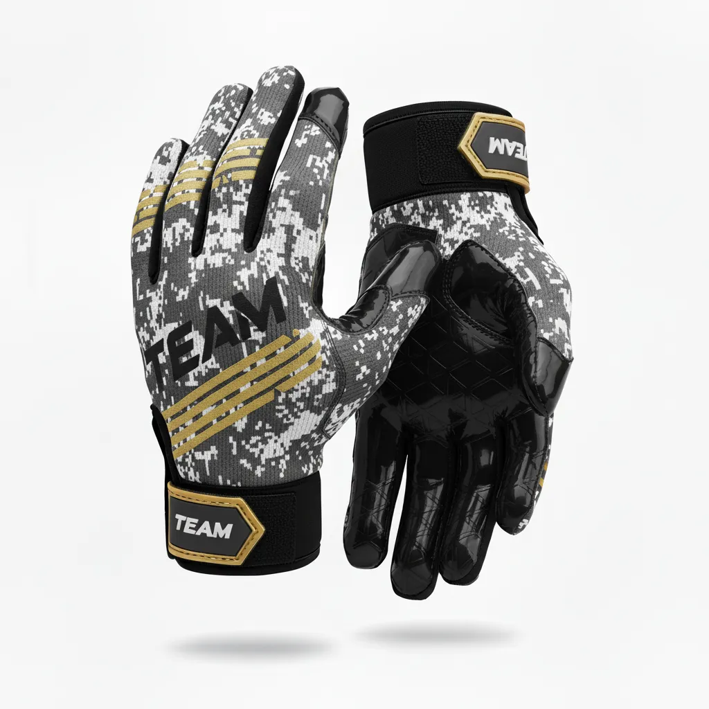Custom Football Gloves - White - Charcoal Digital Camo - Back View - Kinexa Sportswear