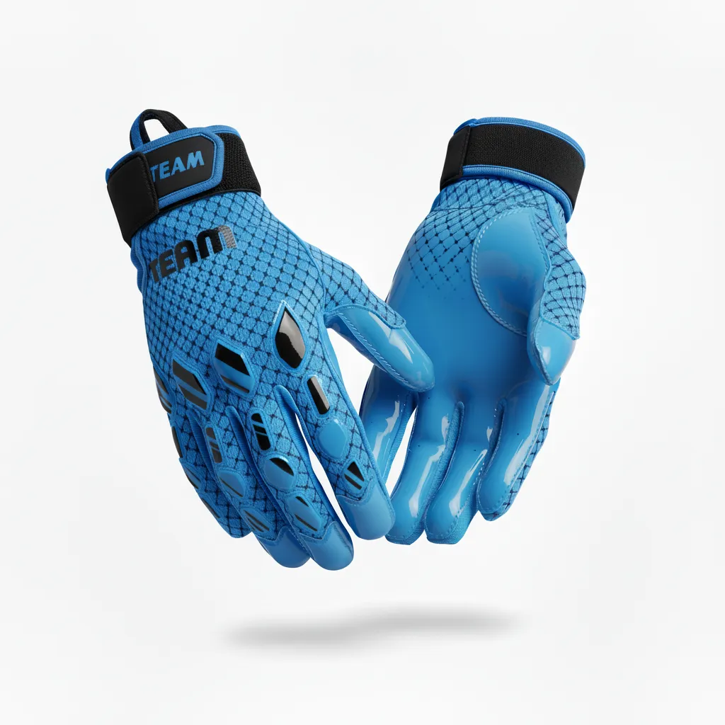 Custom Football Gloves - Blue, Navy - Columbia Hexagon - Back View - Kinexa Sportswear