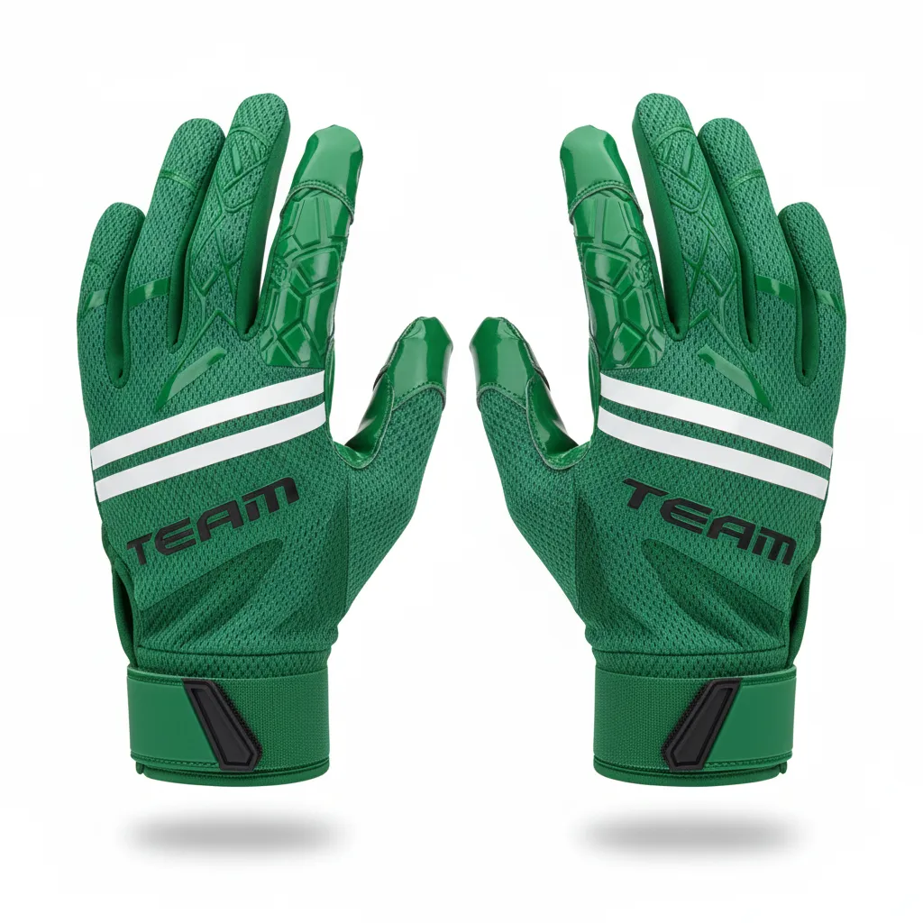 Custom Football Gloves - Green, White - Forest Triple Stripe - Front View - Kinexa Sportswear