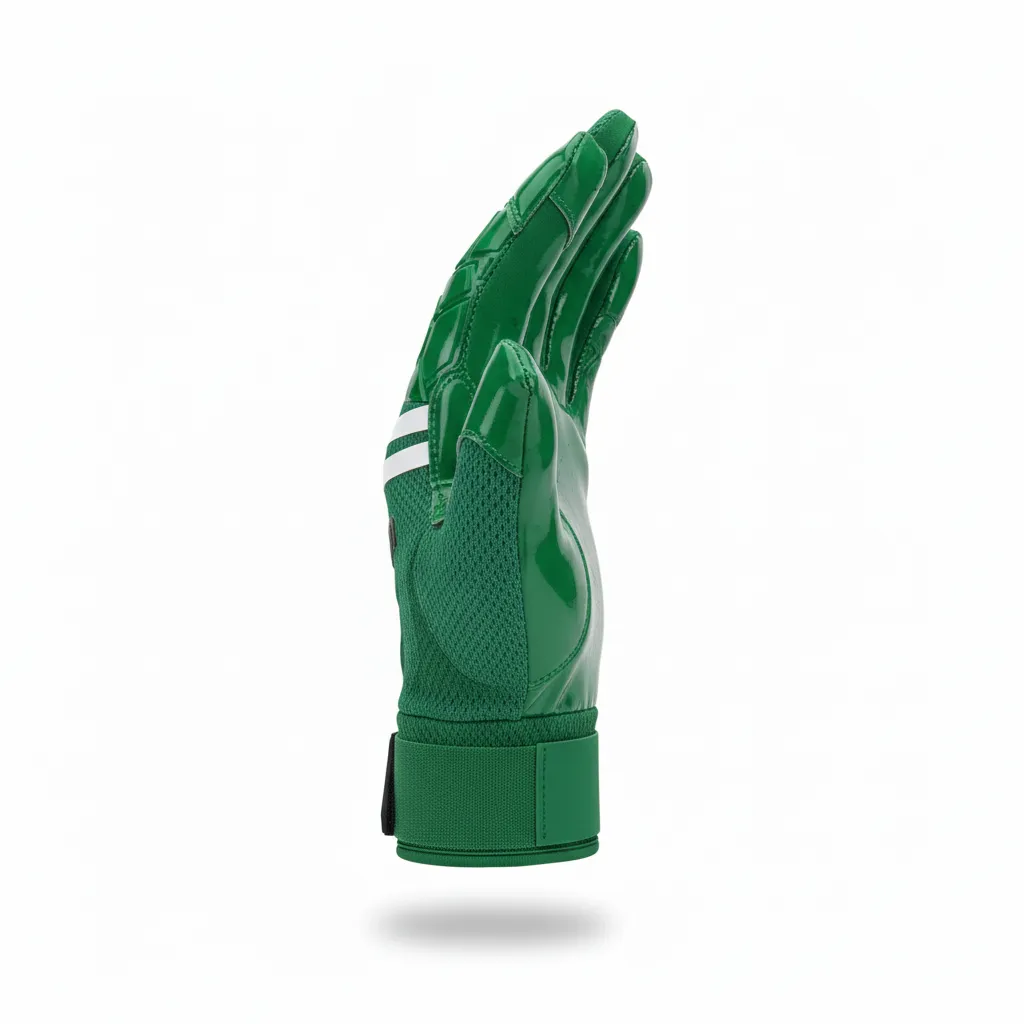 Custom Football Gloves - Green, White - Forest Triple Stripe - Side View - Kinexa Sportswear