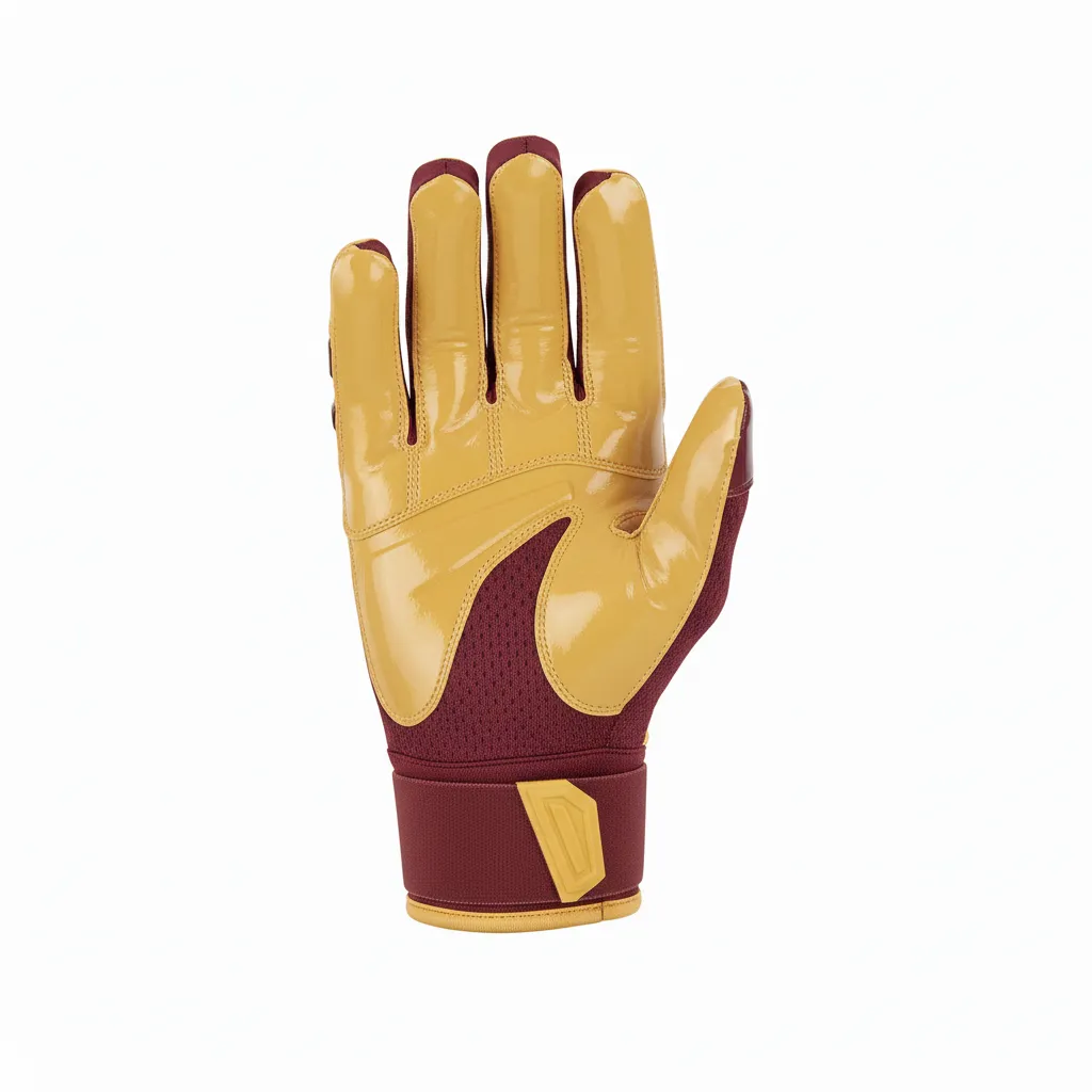 Custom Football Gloves - Maroon, Gold - Vegas Gradient - Back View - Kinexa Sportswear