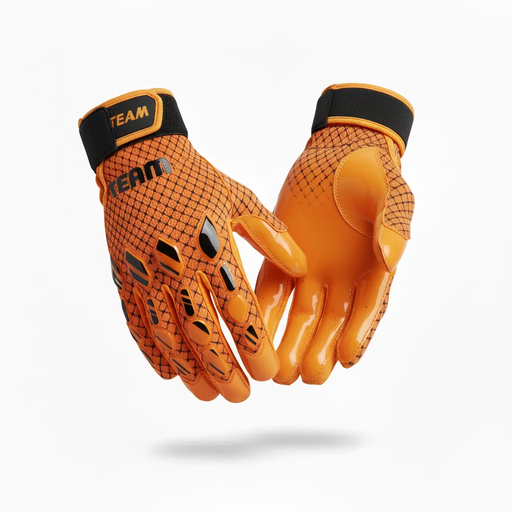 Custom Football Gloves - Orange, Black - Speed Streaks - Back View - Kinexa Sportswear