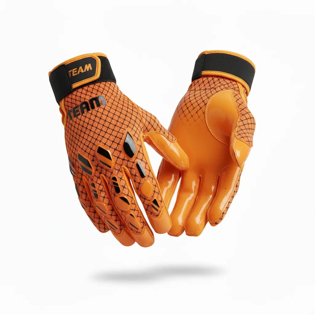 Custom Football Gloves - Orange, Black - Speed Streaks - Front View - Kinexa Sportswear