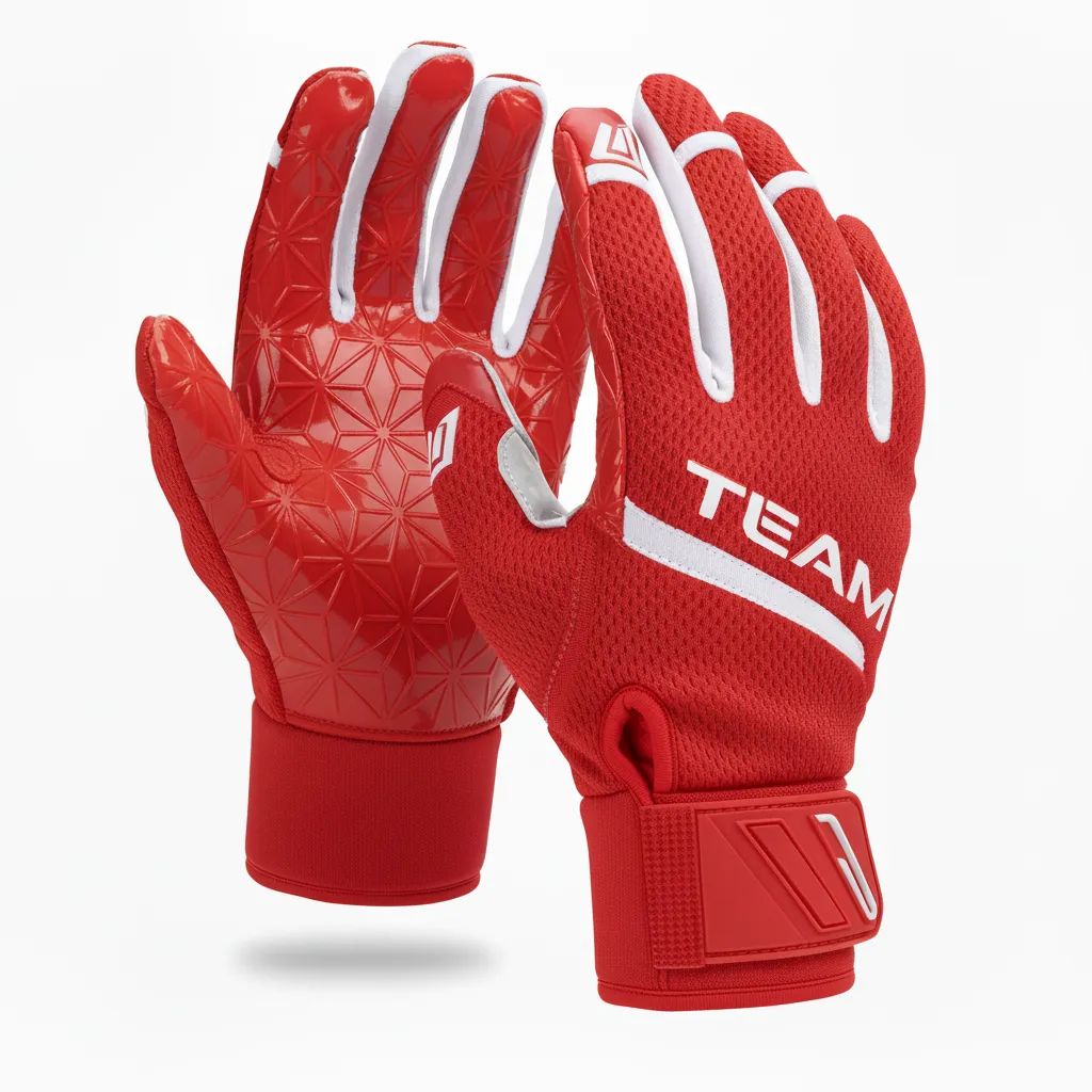 Custom Football Gloves - Red, White - Chest Stripe - Back View - Kinexa Sportswear
