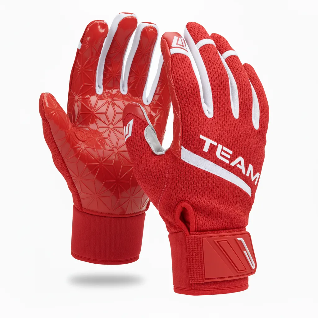 Custom Football Gloves - Red, White - Chest Stripe - Front View - Kinexa Sportswear