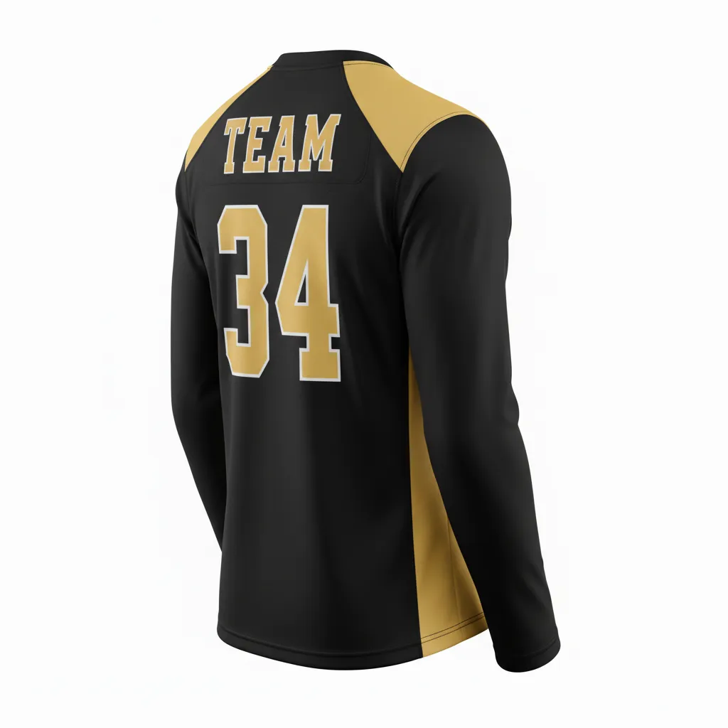 Custom Football Long Sleeve T Shirt - Black, Gold - Vegas Side Panel - Back View - Kinexa Sportswear