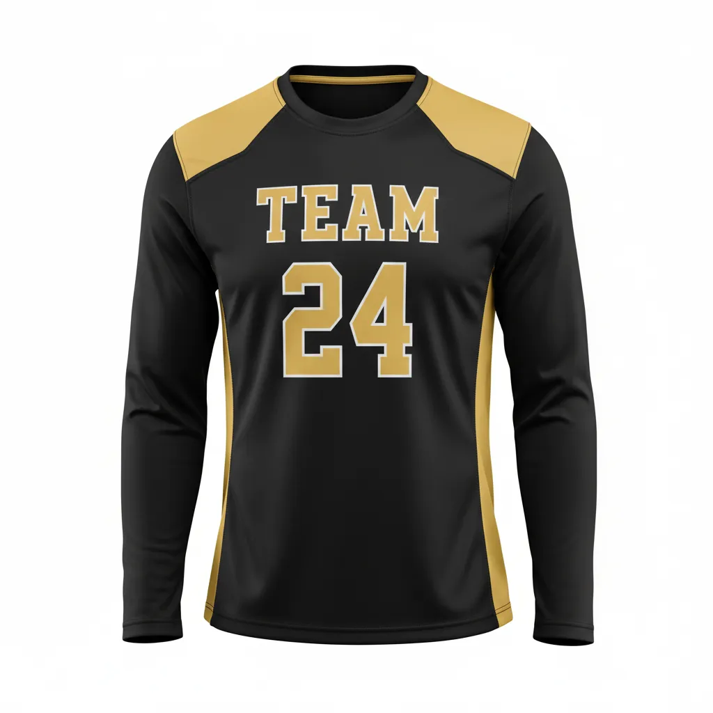 Custom Football Long Sleeve T Shirt - Black, Gold - Vegas Side Panel - Front View - Kinexa Sportswear