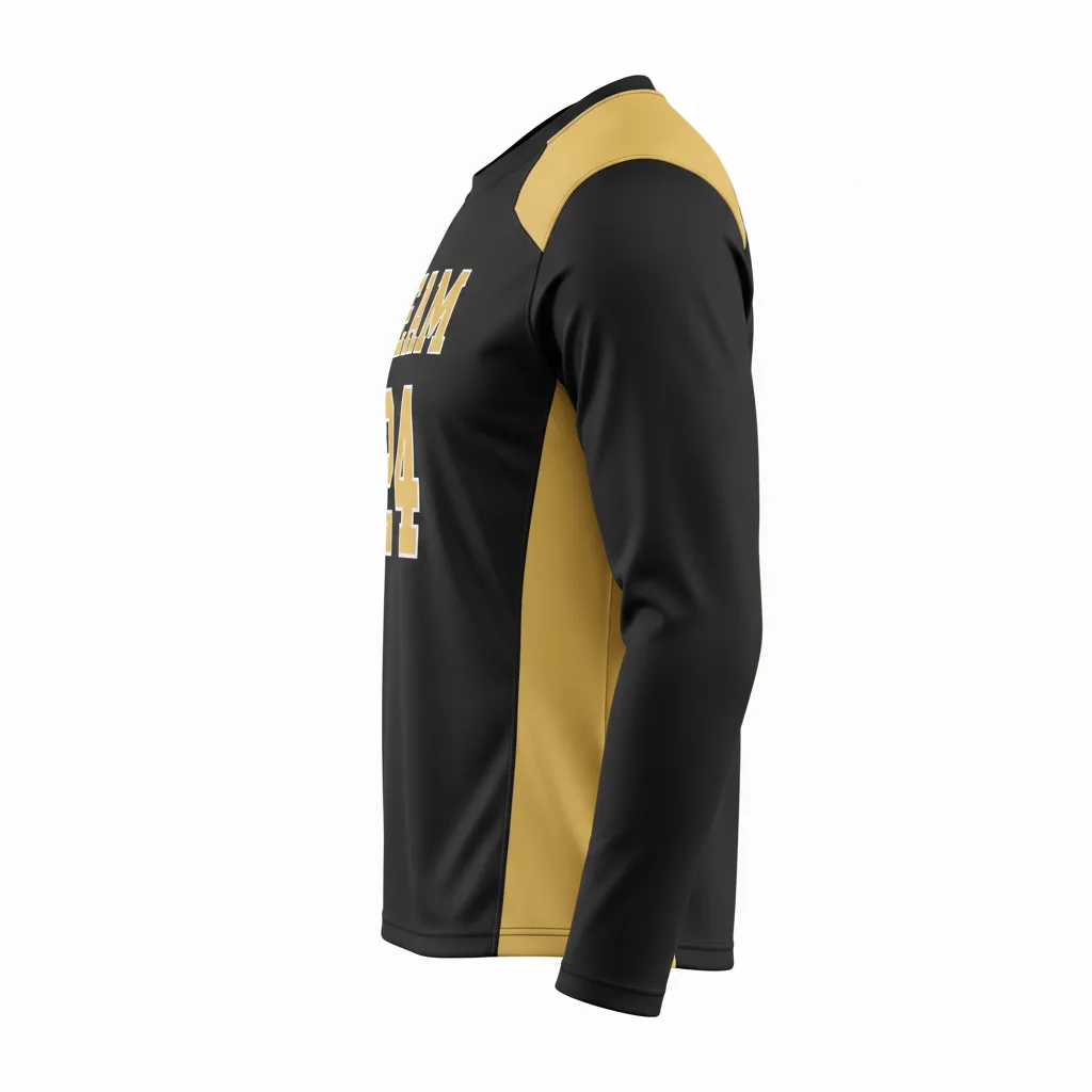 Custom Football Long Sleeve T Shirt - Black, Gold - Vegas Side Panel - Side View - Kinexa Sportswear