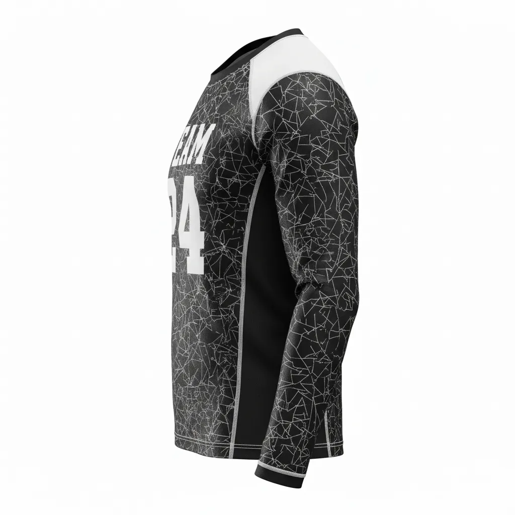 Custom Football Long Sleeve T Shirt - Black, White - Shattered Glass - Side View - Kinexa Sportswear