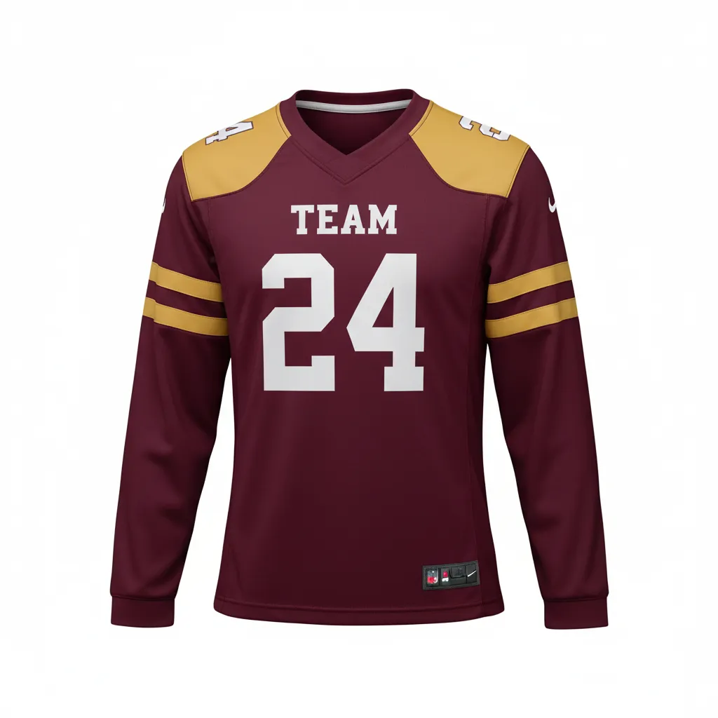 Custom Football Long Sleeve T Shirt - Burgundy, Gold - Vegas Triple Stripe - Front View - Kinexa Sportswear