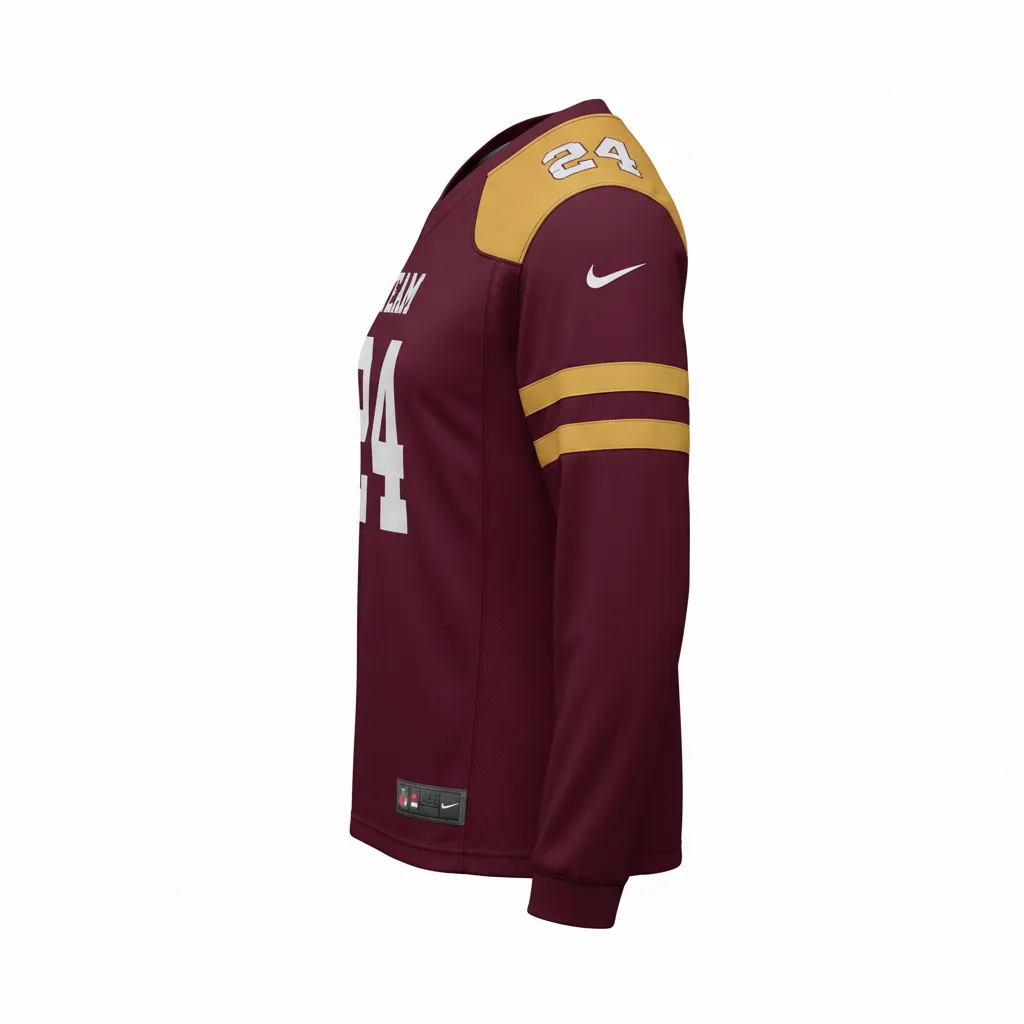 Custom Football Long Sleeve T Shirt - Burgundy, Gold - Vegas Triple Stripe - Side View - Kinexa Sportswear