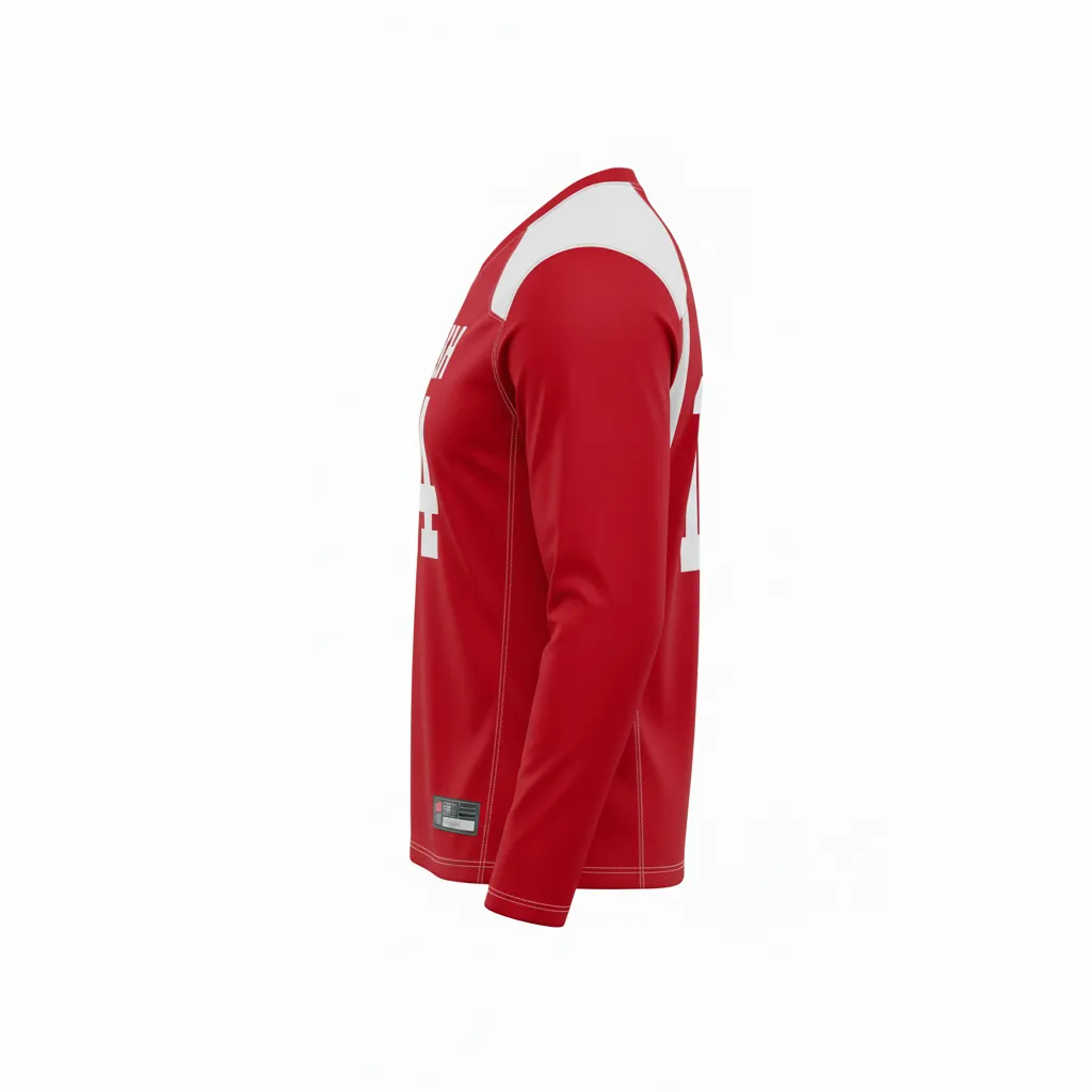 Custom Football Long Sleeve T Shirt - White - Cardinal Shoulder Hem Stripe - Back View - Kinexa Sportswear