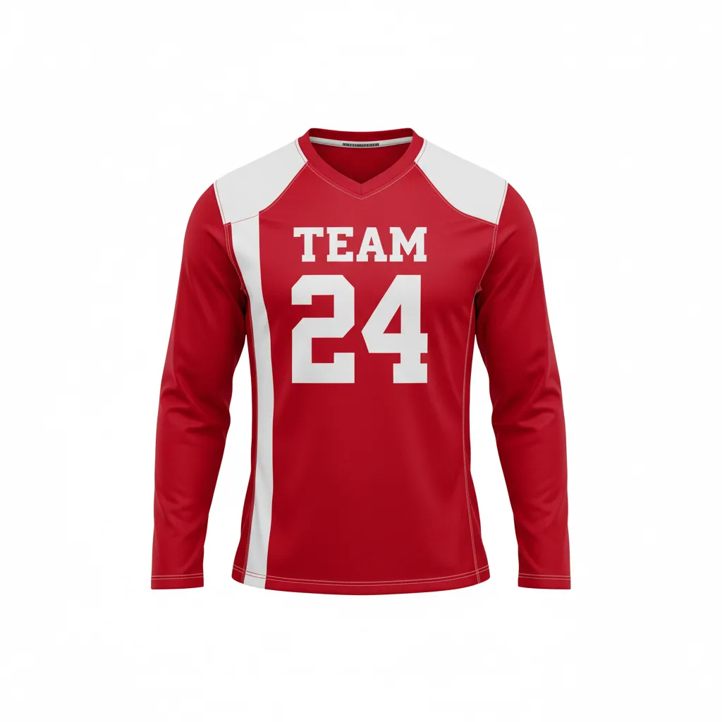 Custom Football Long Sleeve T Shirt - White - Cardinal Shoulder Hem Stripe - Front View - Kinexa Sportswear