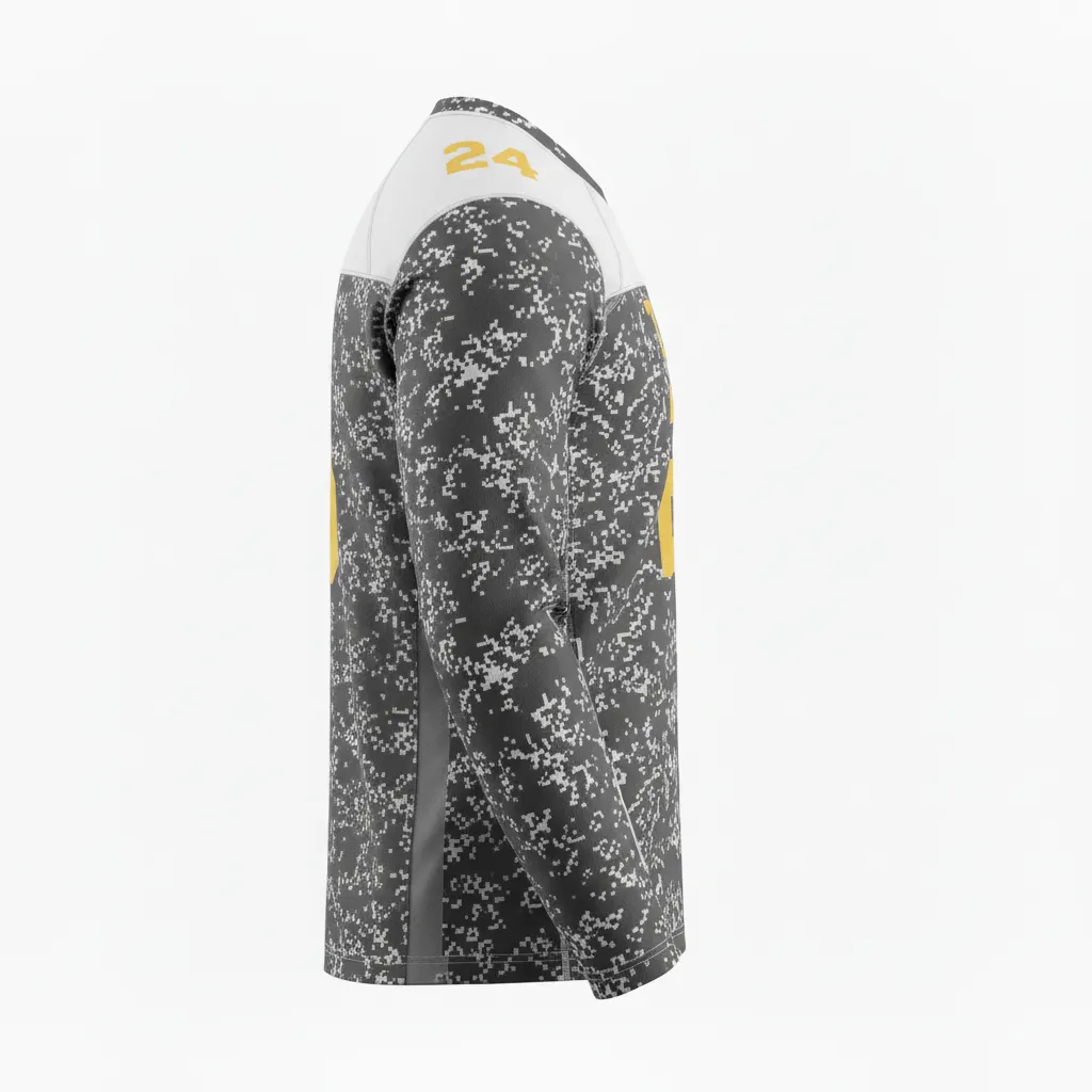 Custom Football Long Sleeve T Shirt - White - Charcoal Digital Camo - Side View - Kinexa Sportswear