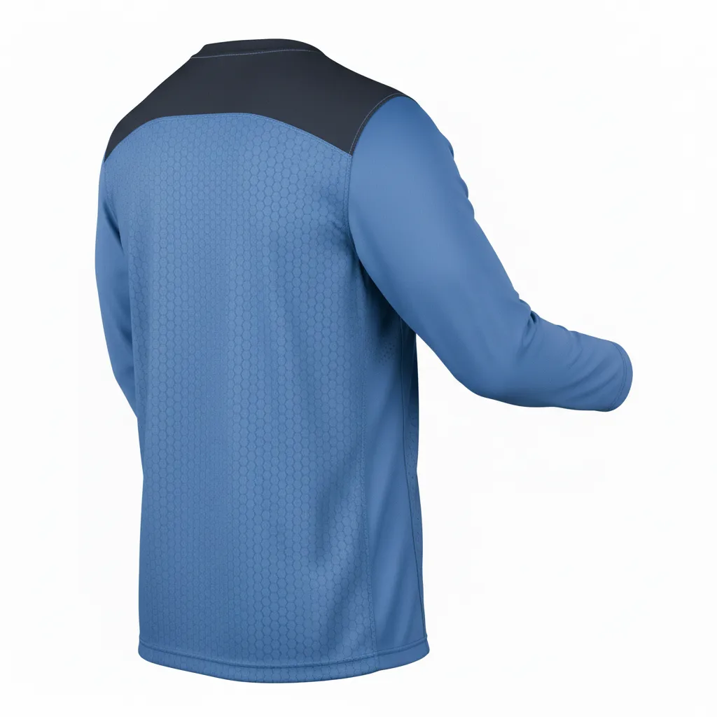 Custom Football Long Sleeve T Shirt - Blue, Navy - Columbia Hexagon - Back View - Kinexa Sportswear