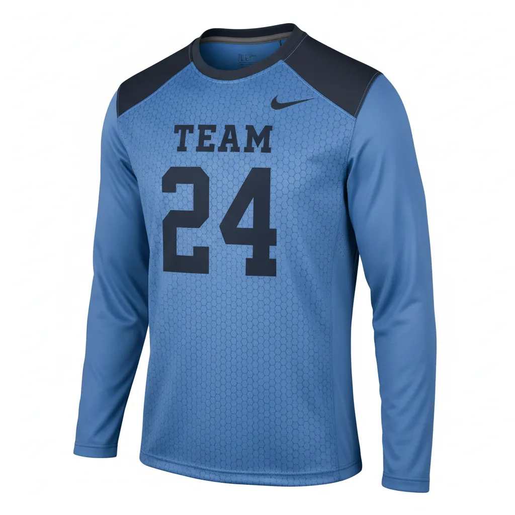 Custom Football Long Sleeve T Shirt - Blue, Navy - Columbia Hexagon - Front View - Kinexa Sportswear