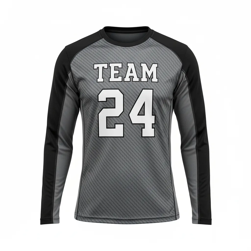 Custom Football Long Sleeve T Shirt - Grey, Black - Carbon Fiber - Front View - Kinexa Sportswear